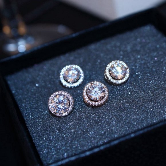 NEW Brilliant Cut 18K Diamond Halo Stud Earrings - Picture 5 of 10